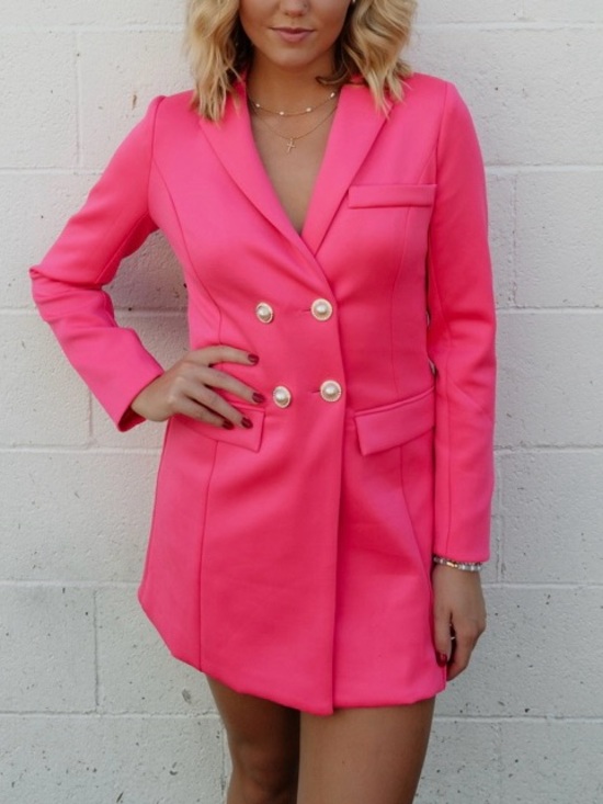 Lulus Dresses & Skirts - Vibrant fuchsia Pink Double-Breasted blazer mini dress Pearl Buttons